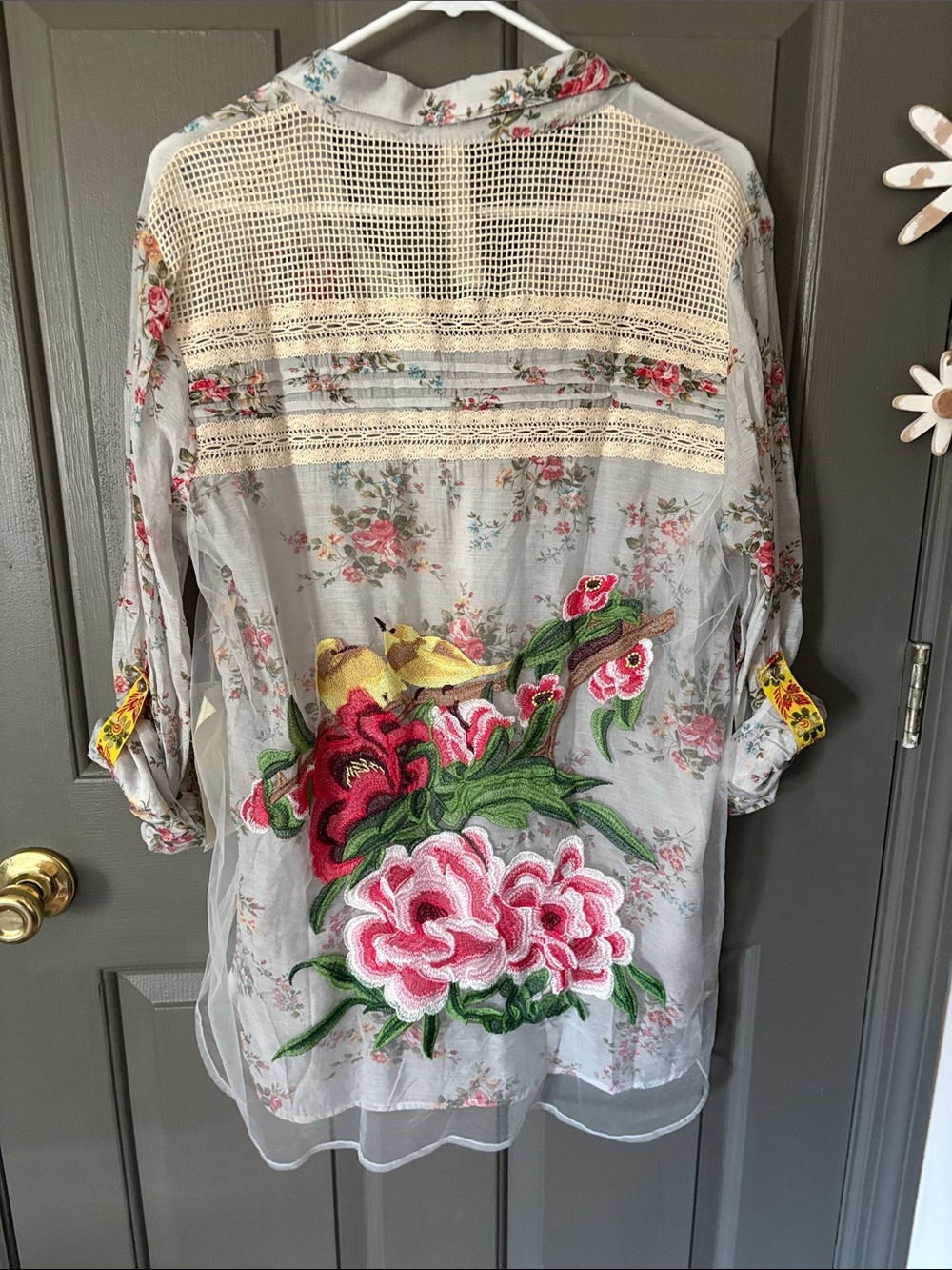 Aratta Silent Journey Bird Embroidered Blouse NWT